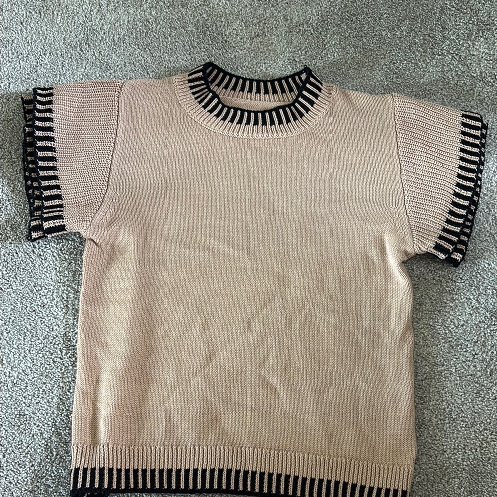 Men's Beige and Black Striped Sweater